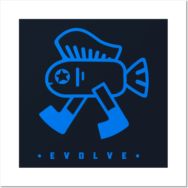 Fish with mohawk hairstyle got legs. Dorky, minimal design style. Wall Art by croquis design